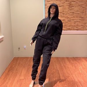 Akira Black Sweat Set With Hoodie And Joggers In Black With Neon Green Lacing XL